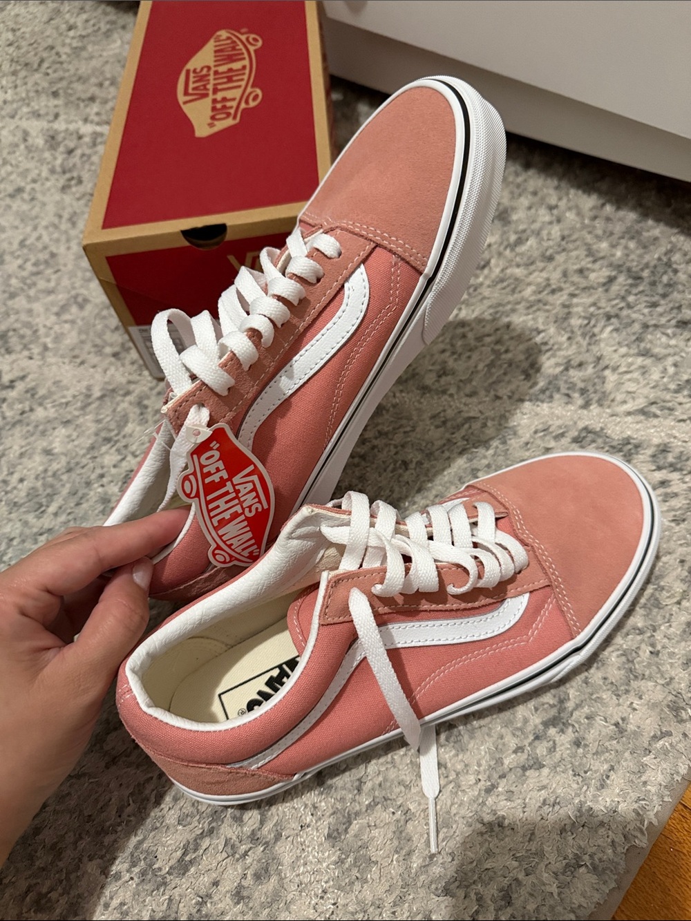 Vans Old Skool Pink and White Women's Sneakers - Picture 2 of 4